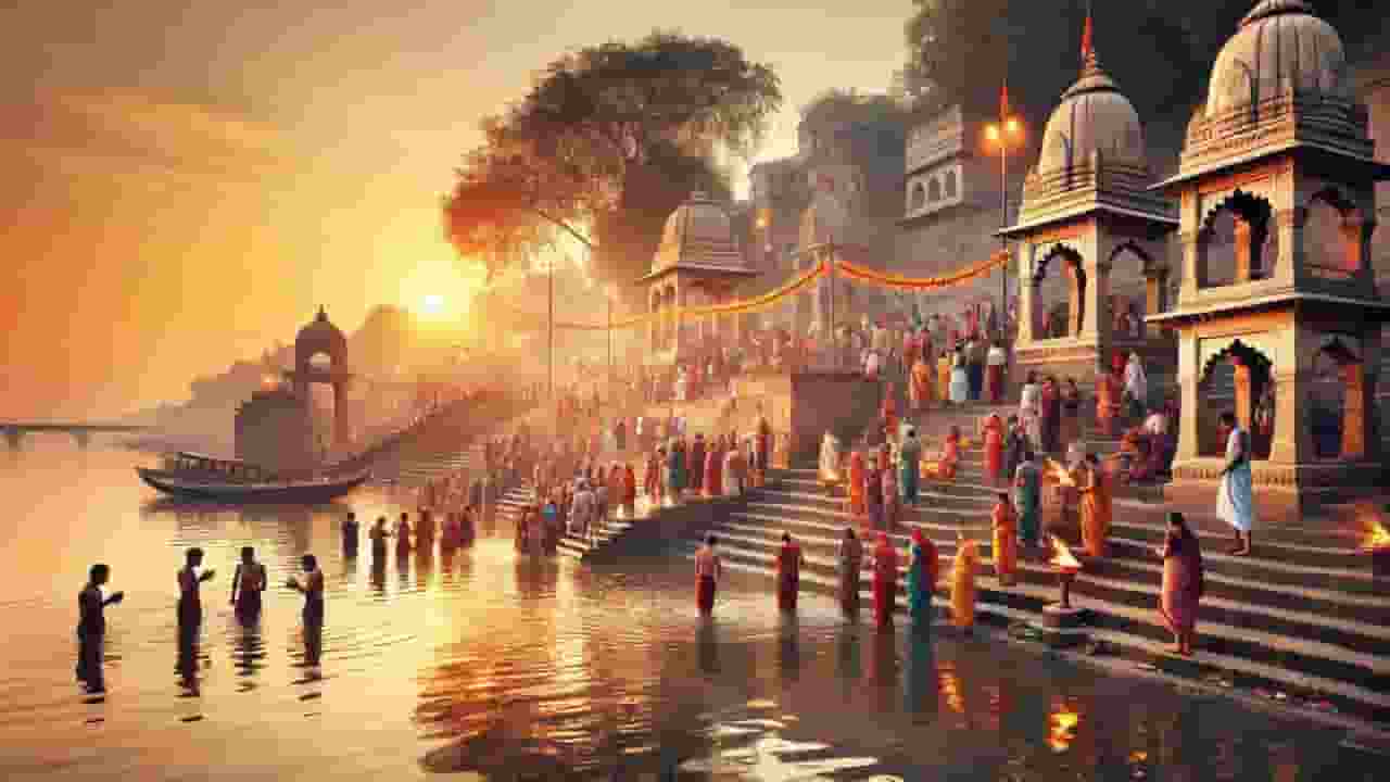 AI Image of People taking dip in Ganga