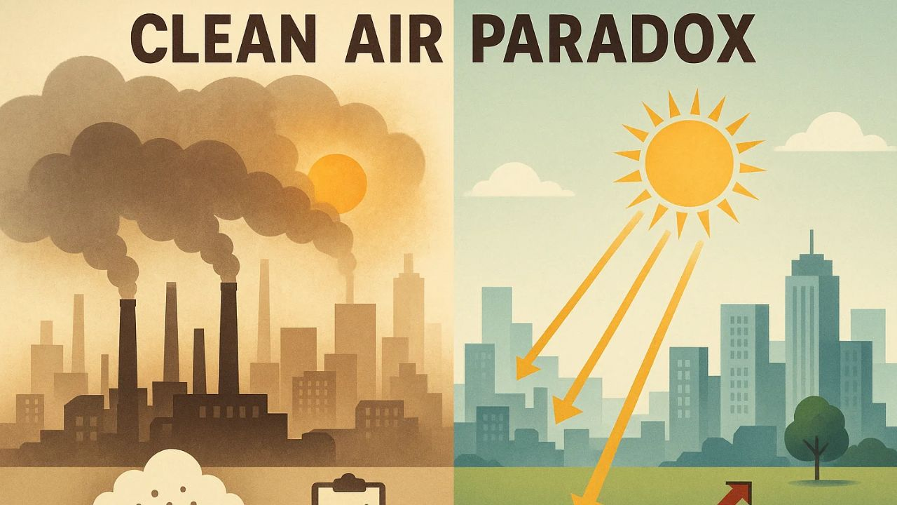 Clean air paradox: कैसे साफ हवा धरती की गर्मी को बढ़ा रही प्रतीकात्मक तस्वीर । Photo Credit: AI Generated